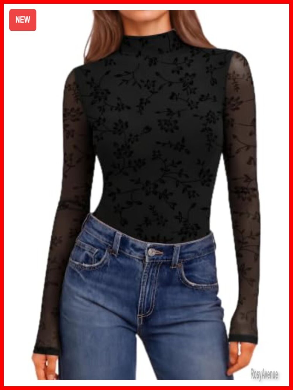 Women's Sheer Mesh Long Sleeve Top Mock Neck Stretchy